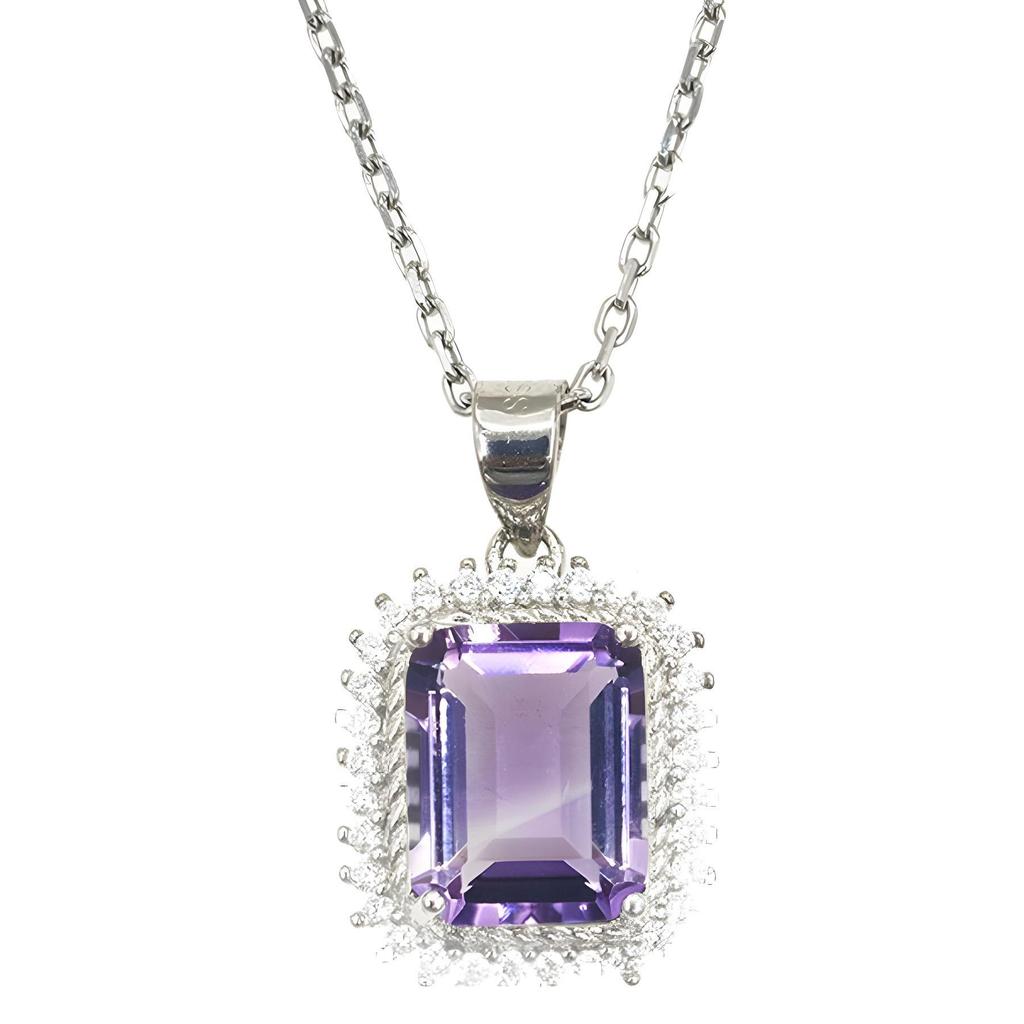 Natural Amethyst Pendant with 925 Silver Inlaid Square Design