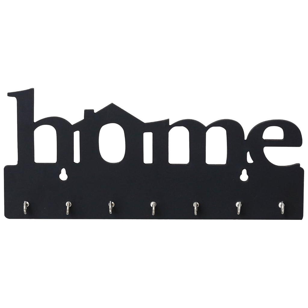 Premium Home Keys Wooden Key Holder (29 Cm X 13.5 Cm X 0.4 Cm, Wood) 7 Hook - Decorative Items for Home Decor (Black)