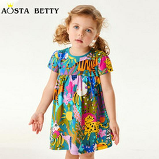 European American Style Cartoon Princess Cotton Dress for Girls