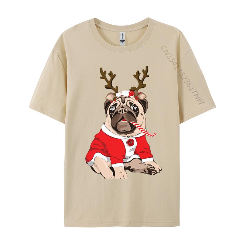 Graphic T Shirts Men Pug Deer Pug Lovers Reindeer Christmas Tshirt Soft Breathable Cotton Tops Tee 3xl Men Clothing