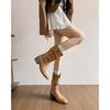 Soft leather version! Western pleated short boots women's pile boots retro British style small man inner height increase medium tube Martin boots
