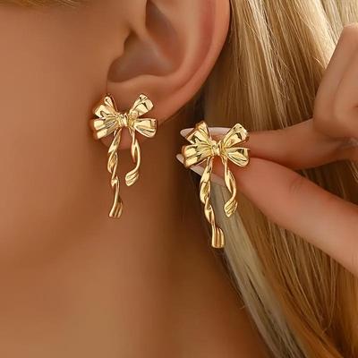 European & American Bowknot Trendy Stud Earrings with Unique Design