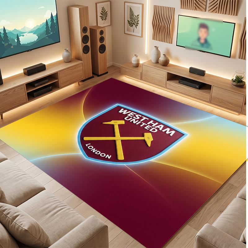 West Ham United Football Print Crystal Velvet Rug, Comfortable Water Absorbent Non Slip Indoor Floor Carpet