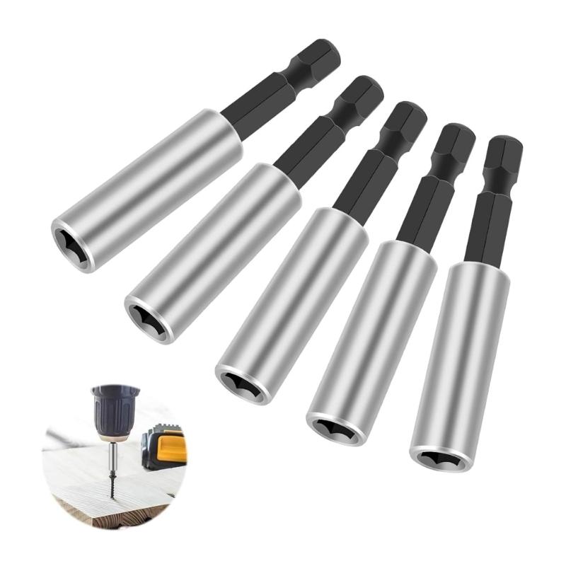 6pcs Extended Hex Driver Bit Holders 60mm Magnetic Alloy Steel Durability Socket Wrench Adapters for Automotive Repair