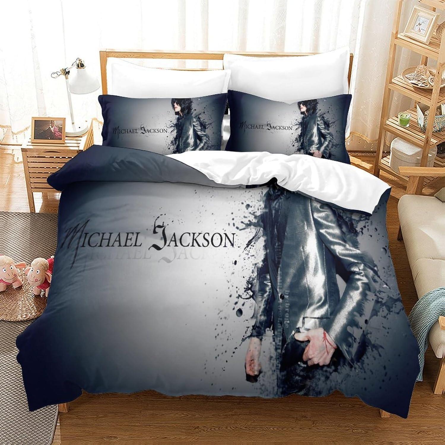 3D-Druck Michael J-Jackson Bettwäsche-Set Schlafzimmer Weich Modern Bettüberwürfe Bequem Kinder Bettbezug Deckenbezug Und Kissenbezug 135x200cm black