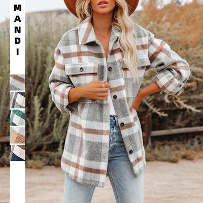Damen Herbst/Winter Kariertes Knopf Flanell Wollhemd Jacke
