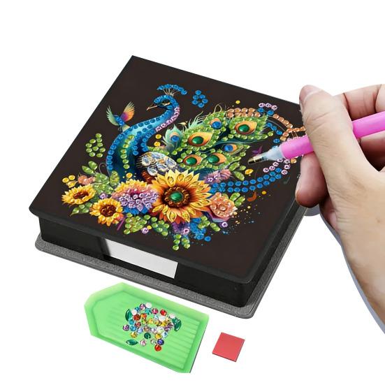 DIY Note Box Diamond Art Kit Sticky Note Holder Craft Set Diamond Art Project Memo Pad Holder DIY Kit for Gift And Home Office Desk Decor