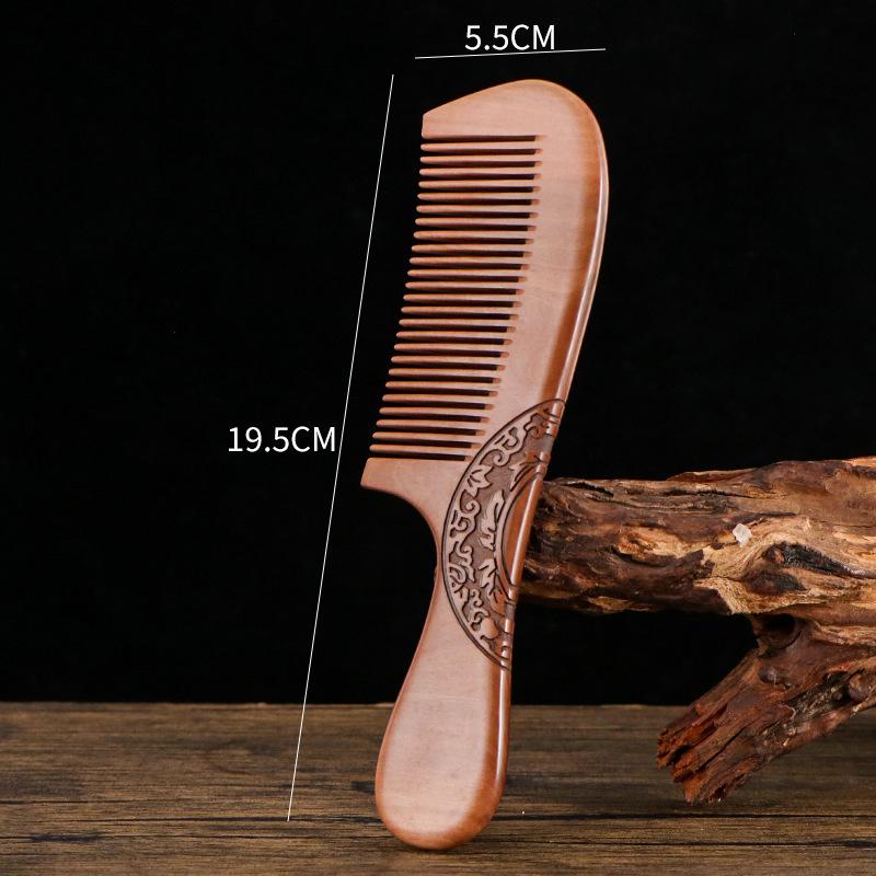 Engraved Peach Wood and Sandalwood Comb with Carved Design