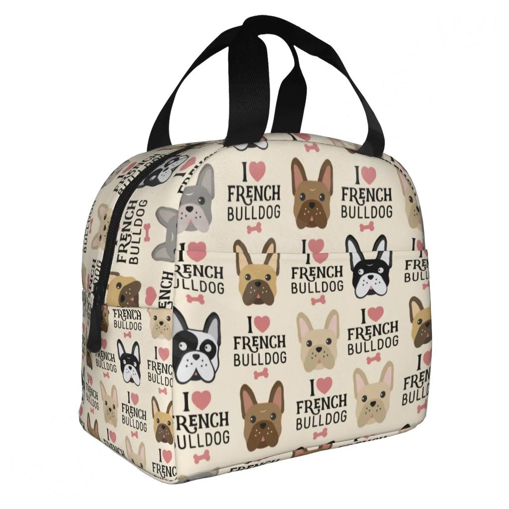 French Bulldogs Dog Insulated Lunch Bag for Women Men and Kids Large and Reusable Handle Freezable Work School Travel Tote Bags