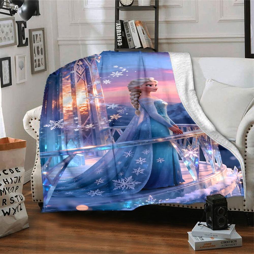 1pc snowflake, Elsa blanket Lightweight Flannel Throw for Sofa Bed Travel Camping Livingroom Office Couch Chair