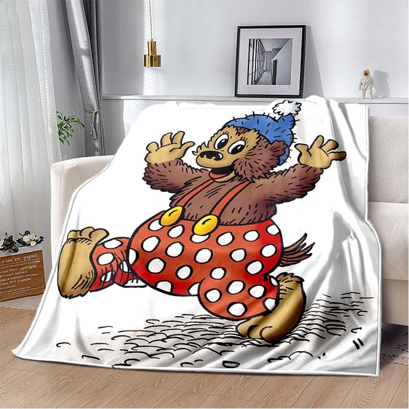 Miś Uszatek Brown Bear Red Polka Dot Overalls Soft Flannel Throw Blanket Background Warm Sofa Bed Decor Cover For Cartoon Fans