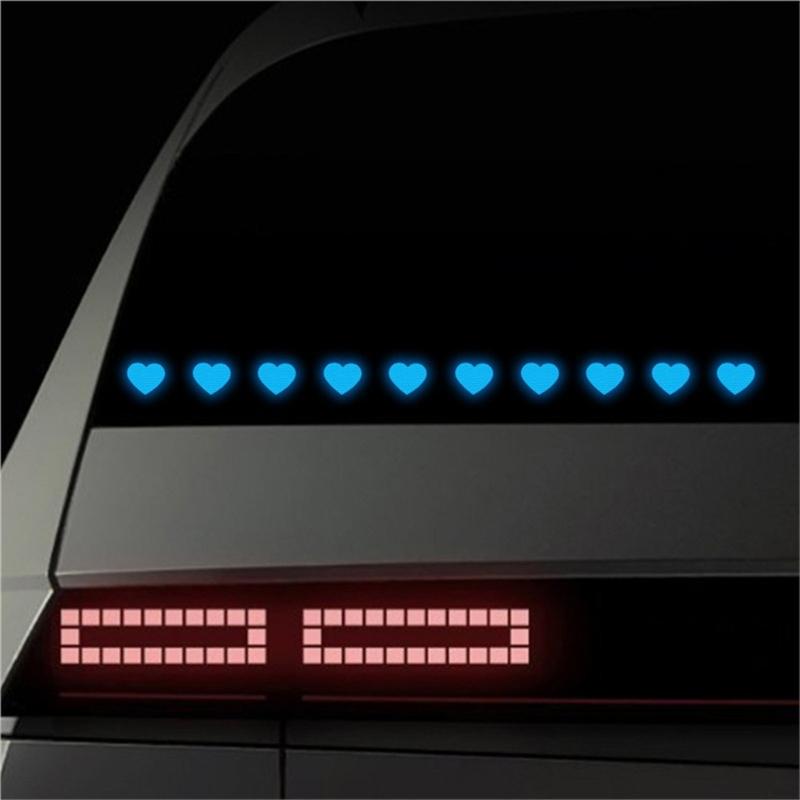 Heart Shaped Reflective Motorcycle Stickers 10PCS Flexible Decals Easy Application Removable Adhesive For Vehicle Surfac