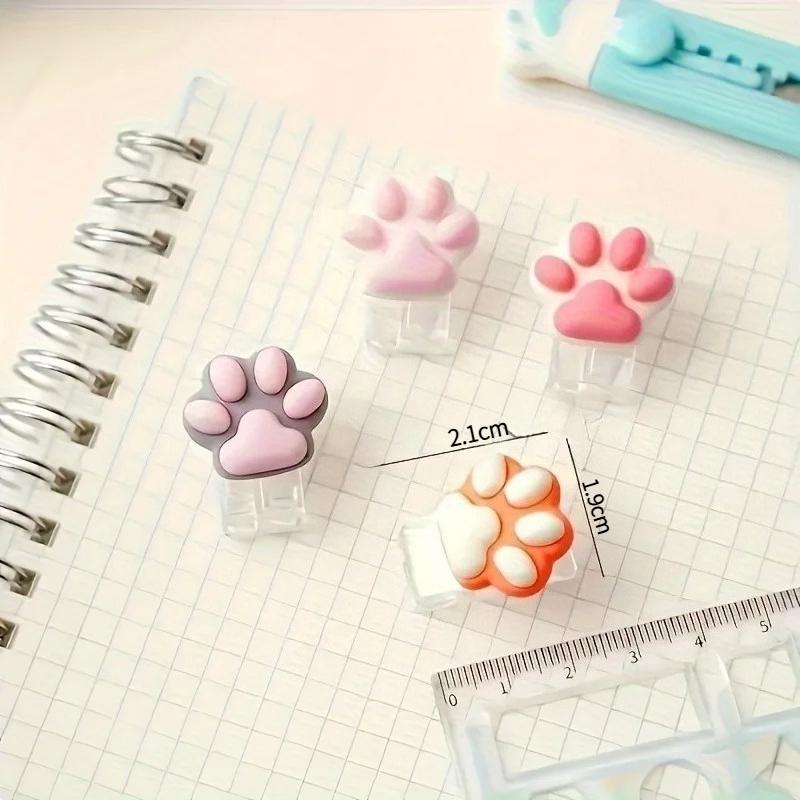 4 Pieces Per Set Mini Cartoon Cat Paw Fixing Clip File Clip Diary Folder Student Stationery and Office Supplies