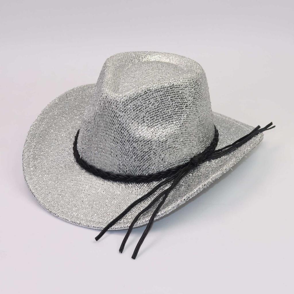 New Gold Silk Western Cowboy Hat Women's Stage Woolen Hat Top Hat Men's and Women's Party Festival Hat