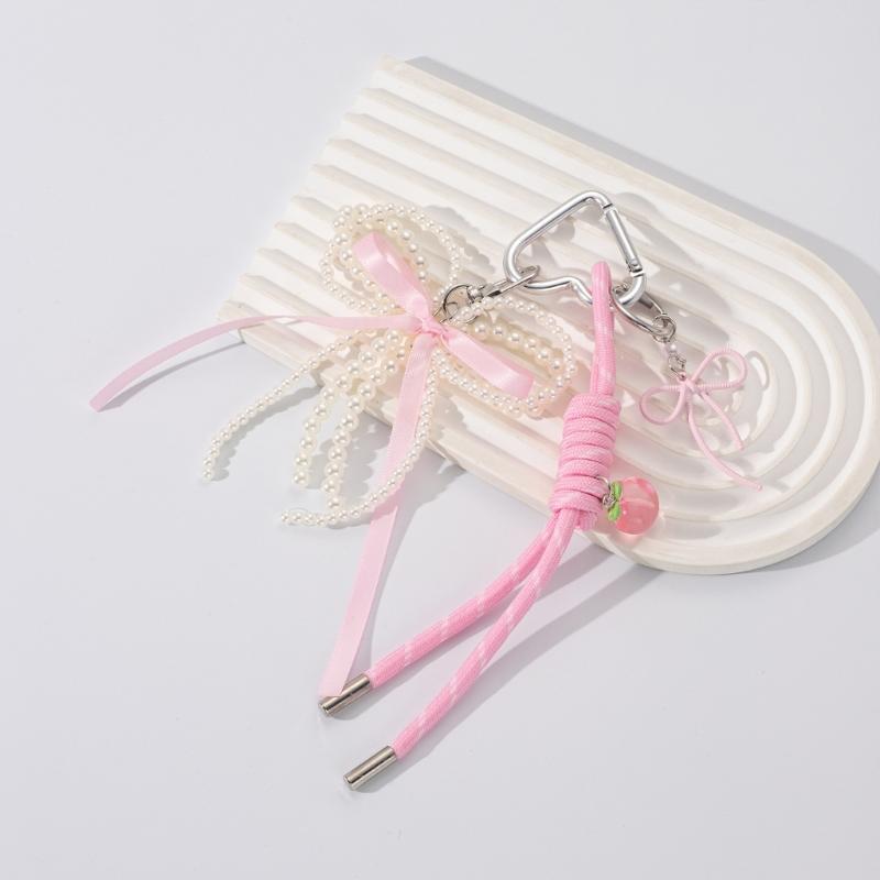 Lovely Heart Keychain Bows Keyring Braided Rope Bag Charm Bag Pendant Ornaments Car Keychain Decorations