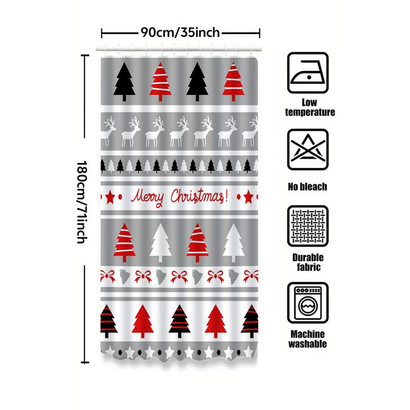 Tu Christmas Shower Curtain Festive Holiday Bathroom Decor Reversible Waterproof Modern Farmhouse Xmas Pattern Backdrop