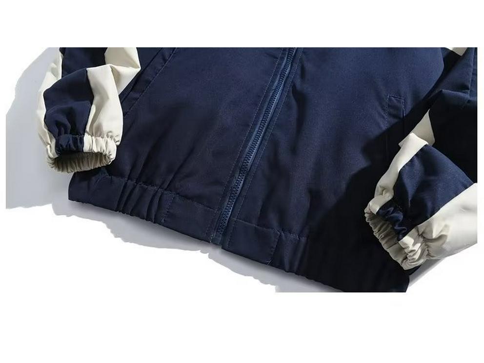 Men's Japanese Retro Color-Block Stand Collar Jacket - Trendy Loose College Style, Spring/Autumn Casual Wear for Couples