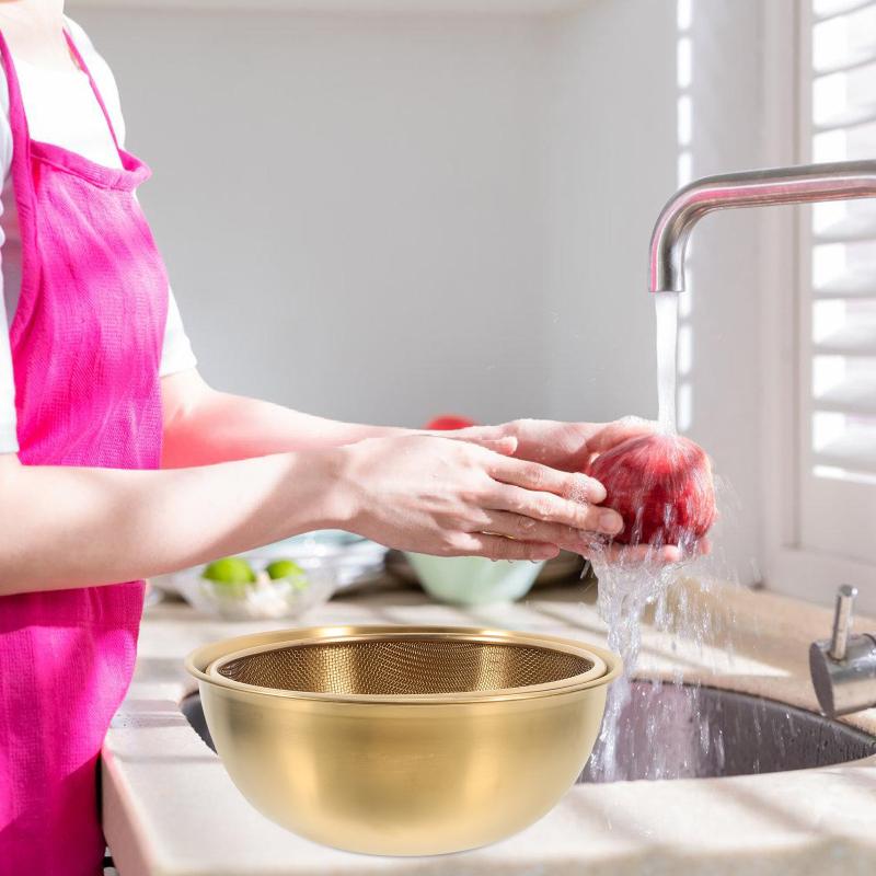Bol de amestecare din oțel inoxidabil 2 buc. Scurătoare de orez Coș de strecurare Coș de legume Coș de fructe Lavoar instrument de bucătărie