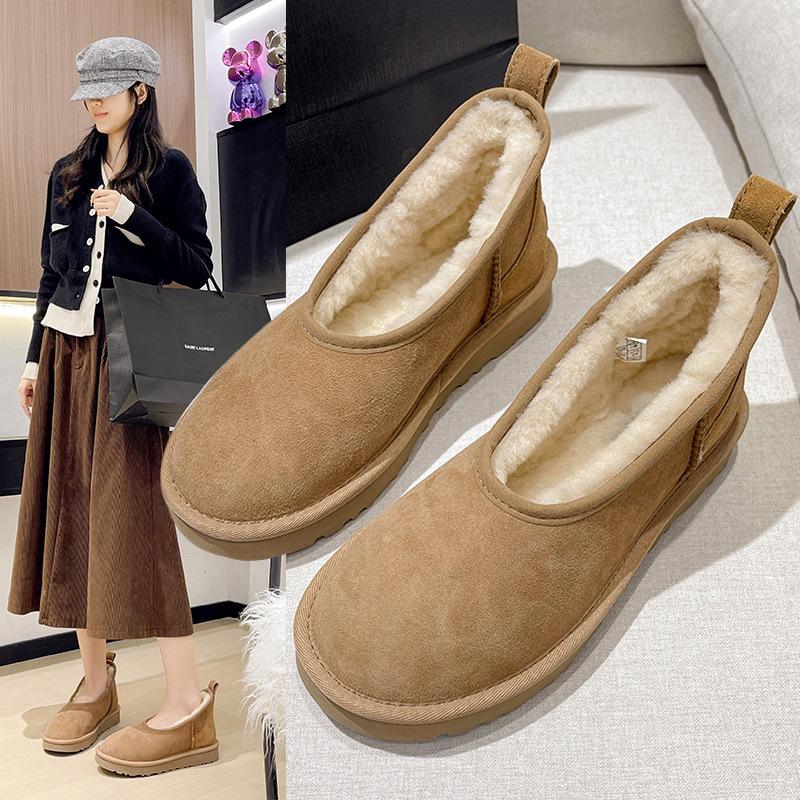 Women's Large Size Soft Sole Heightening Winter Warm One Foot Stirrup Fur One Anti-slip Snow Boots Plush Lined Ankle Boots Outdoor Sports Cotton Boots