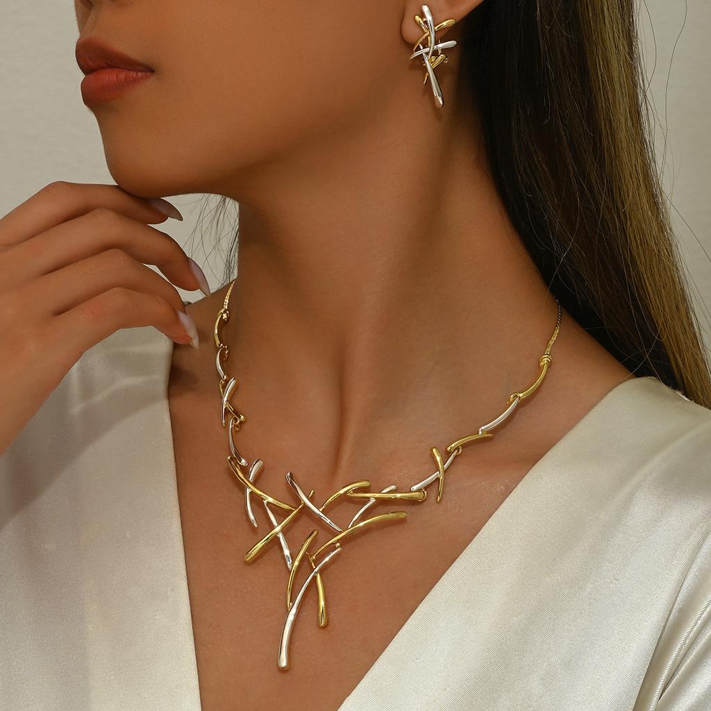 Bohemian Two Tone Cross Fireworks Necklace Ear Clips Jewelry