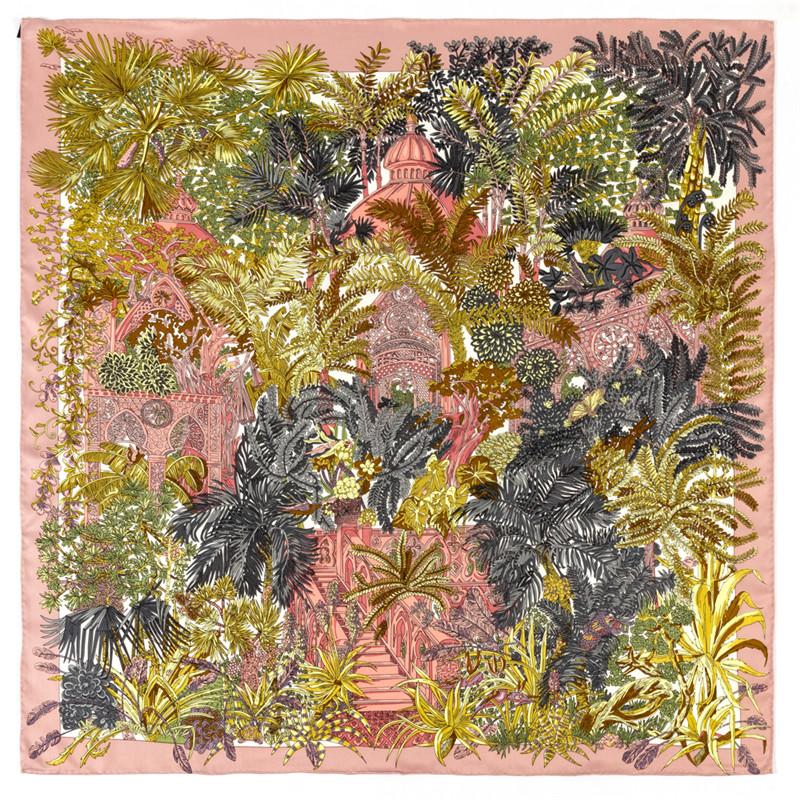 Manual Hand Rolled Twill Silk Scarf Women Timpani Print Square Scarves Echarpes Curled Foulards Femme Wrap Bandana Hijab 90CM