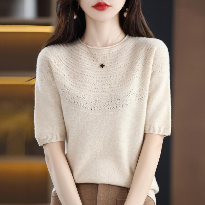 Women Knit T-shirt 100% Wool MODERN NEW SAGA Summer Knitted Shirt Short Sleeve Tees O-neck Pullover Knit Tops
