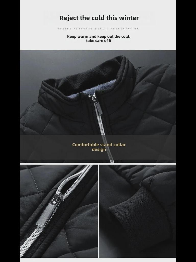 Herren Cross-Border Winddichte Jacke mit Stehkragen: Verdickt, mit Baumwolle gefüttert, lässig, warm, vielseitig für Herbst und Winter