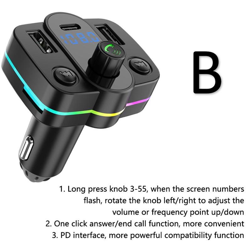Type-C Fast Charging Car Charger Fm Transmitter Dual Usb Music Player Mp3 Charger Adapter Type-C Wireless Light Handsfree