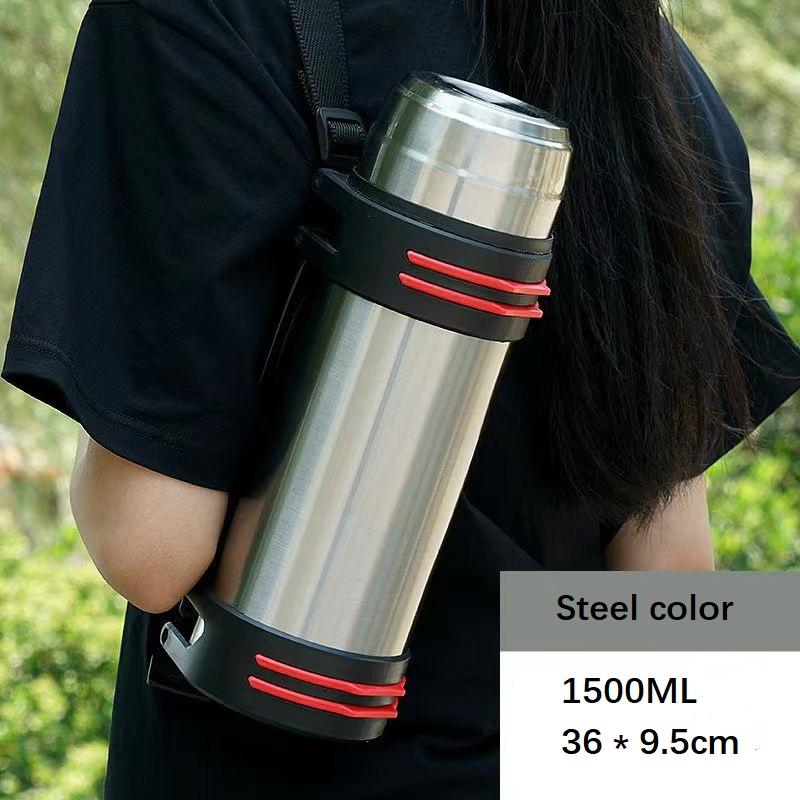 1500/2500 ml Isolierbecher, 100 % auslaufsicher, 100 % Isolierung, großes Fassungsvermögen, Edelstahl, mit Griff und Schultergurt, für Reisen, Angeln, Arbeit