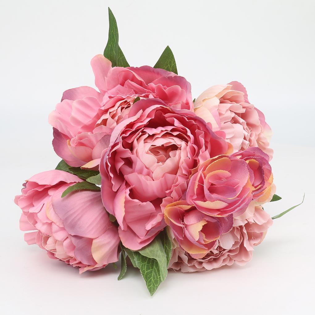 8 Head Artificial Peony Silk Flower Leaf Home Wedding Party Decor Floral Bouquet