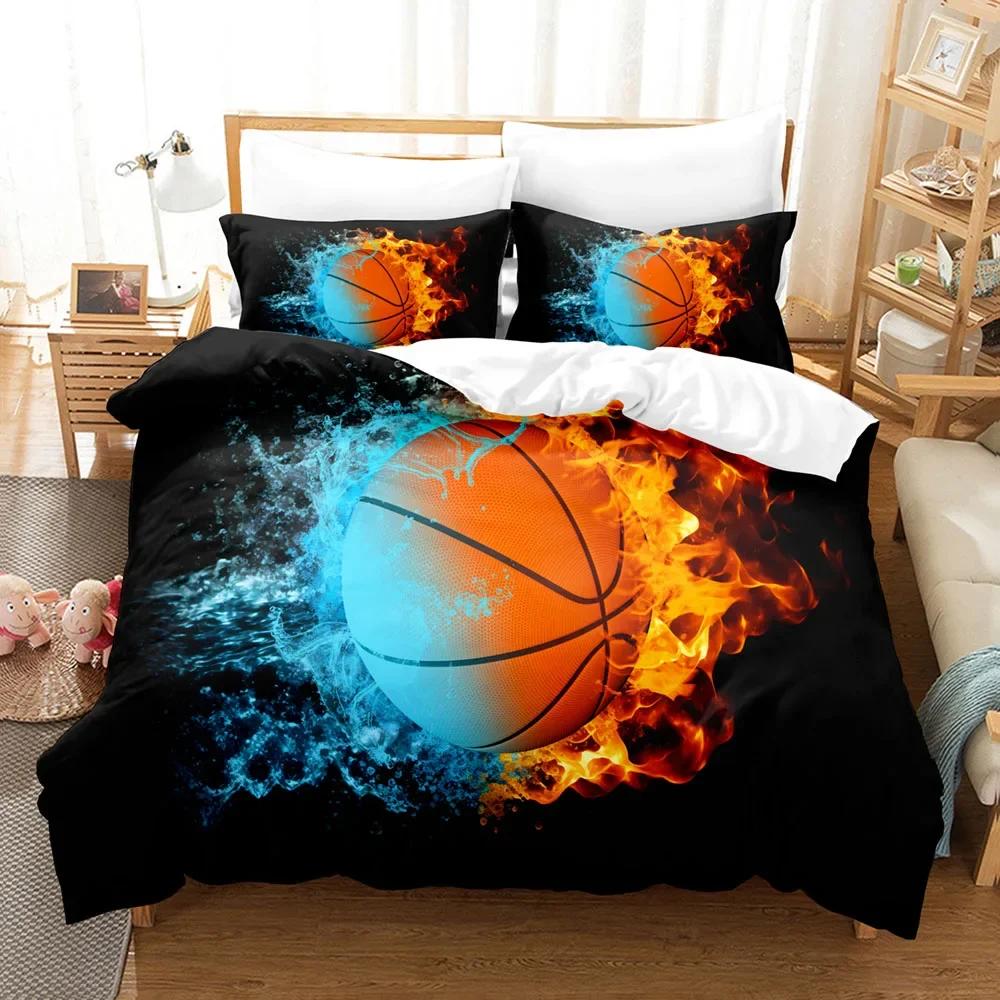 

Kids Bedding Sets 3D Printed Basketball Football Duvet Cover Set Soft Comfortable No Core Home Textile Decor For Boys Gift US Twin(172x218cm)