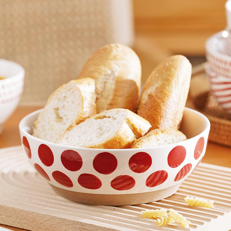 8 Zoll Keramik Große Ramen Schüssel Rot Blau Punkt Suppen Salatschüssel Porzellan Japanische Nudelschüssel Mikrowellengeeignet