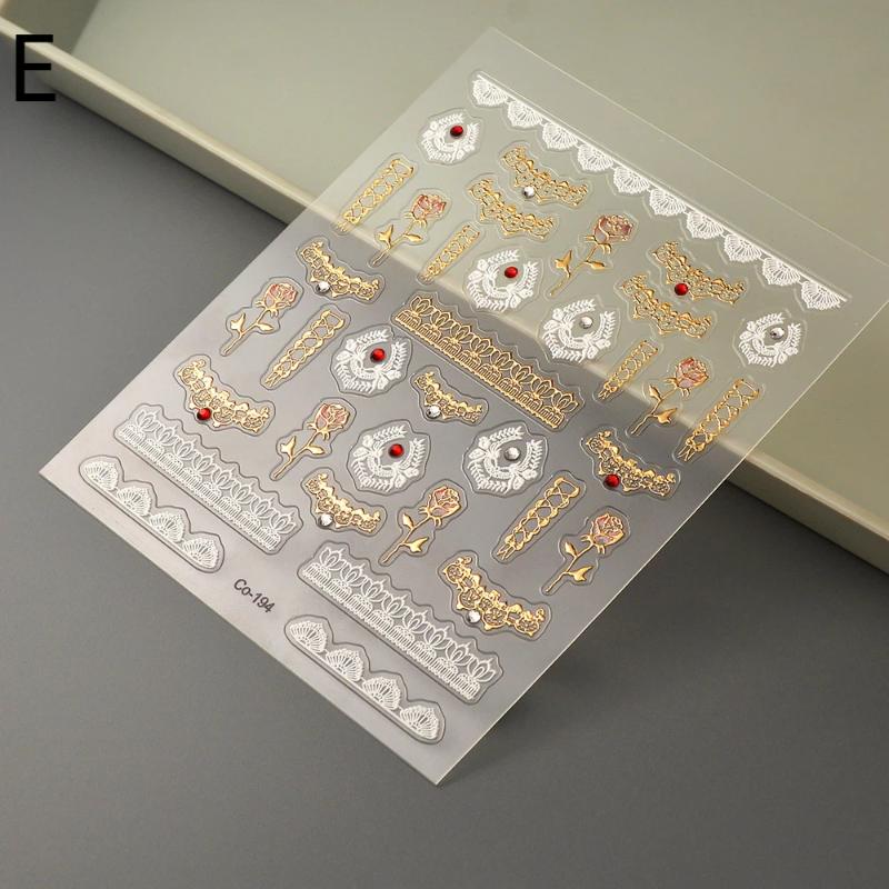 

Colorful Geometric Gem Water Drop Heart Bowknot Moon Star Butterfly Line Retro Self Adhesive Nail Art Stickers Manicure Decals E