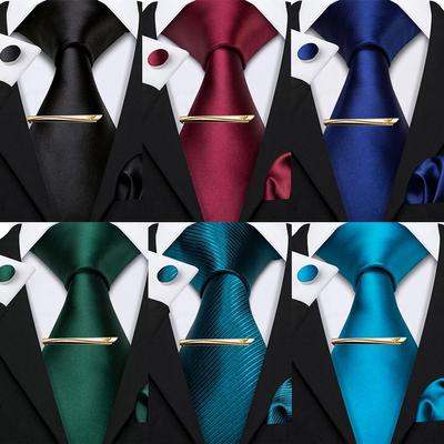 Barry.Wang Tie Hanky ​​Gemelos Barra de Clip de Corbata Dorada para Hombres Diseñador de Corbata de Seda Formal