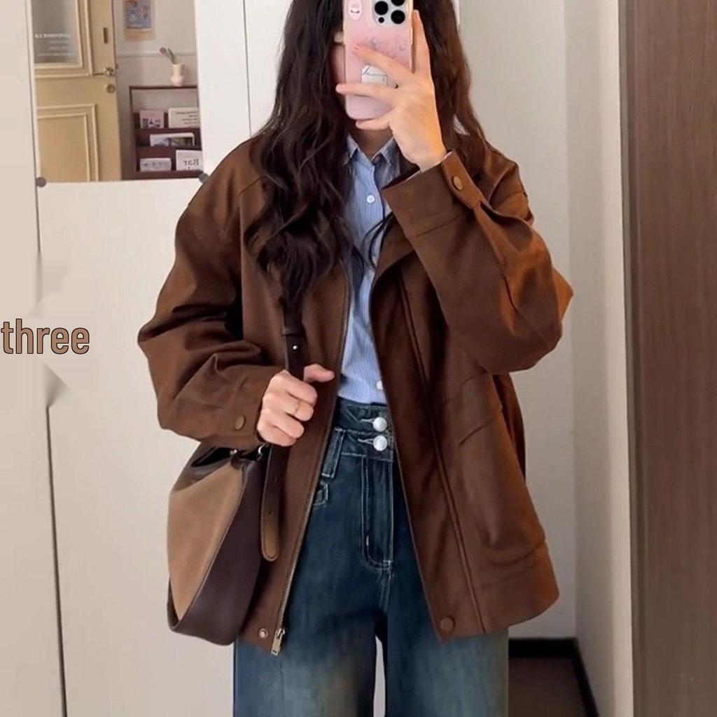 2025 Maillard Retro Brown Women’s Jacket – Spring/Autumn Korean Style Petite Short Coat