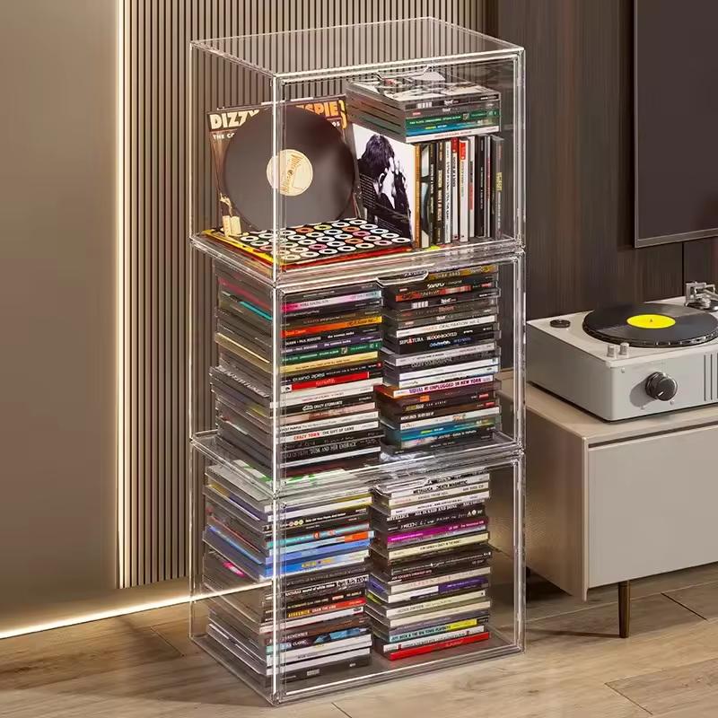 Transparent Acrylic Desktop Display Cabinet - Dustproof Large Capacity Bookshelf, Cd Album Book Magazine Sorting Storage Box