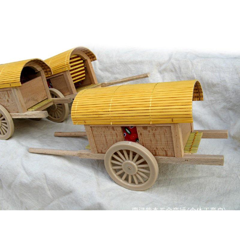 Farmhouse Wooden Miniature Horse-Drawn Carriage and Canopy Cart Decor