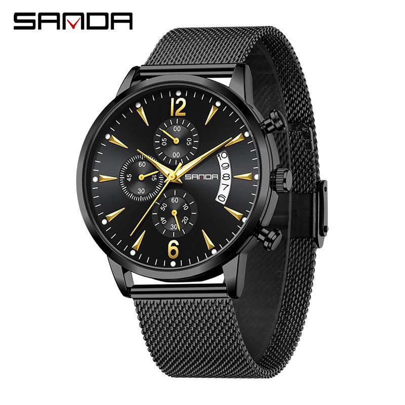 SANDA Men s Luminous Quartz Chronograph: Waterproof Six-Needle Watch with Calendar for Business and Commute