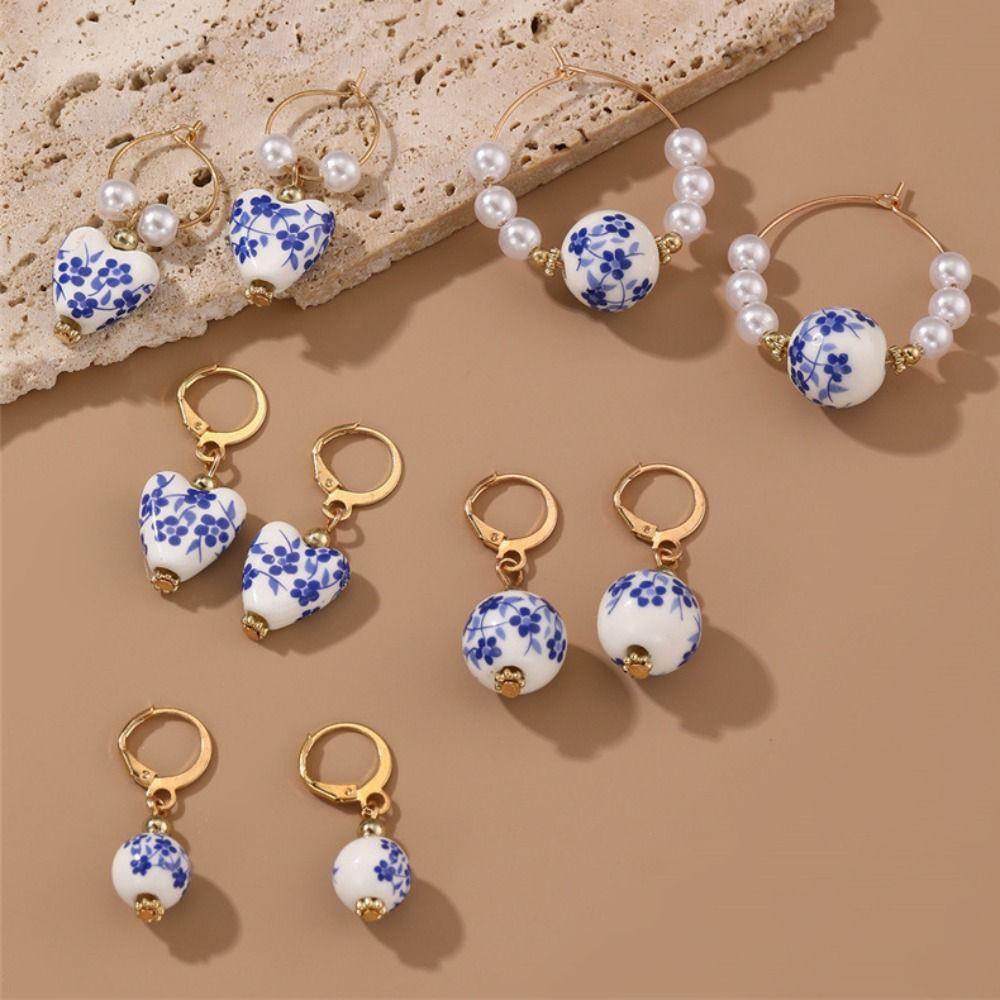 Bohemia Earrings Pearl Dangle Earring Ceramics Flower Beaded Earring Vacation