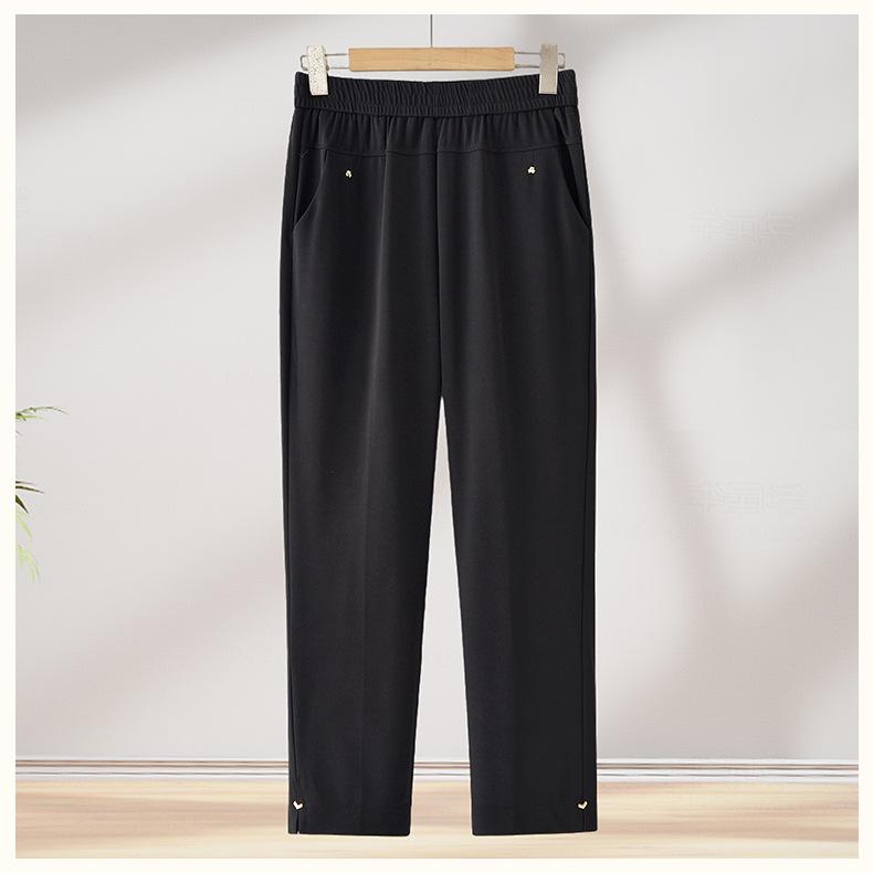 Summer Elastic Waist Loose Women's Pants: Breathable, Comfortable Straight Leg for Middle-Aged and Elderly