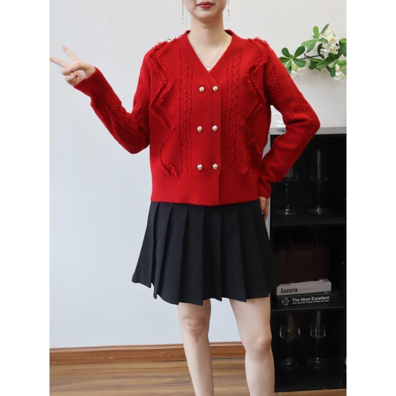 

Осень и зима новый кардиган вязаный с бахромой с V-образным вырезом свободный мягкий восковой темперамент свитер куртка женская one size fits all красный