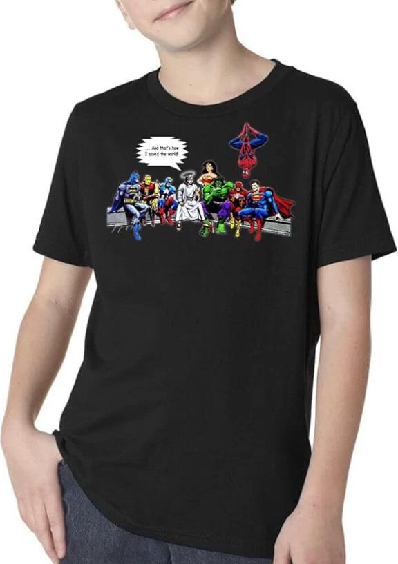 

Five Up Tees and That s How I Saved The World Jesus Superheroes Youth T-Shirt M