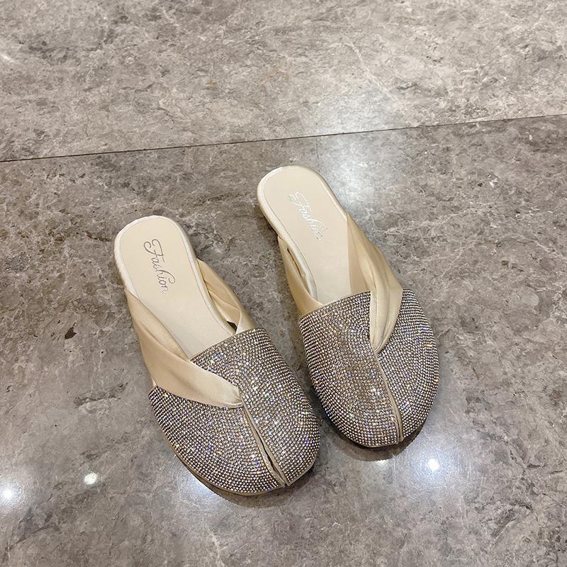 Rhinestone Woman Slippers Outside Flat Slides New Collection High Quality On Offer Sandals Low Price Korea Style Shoes for Women
