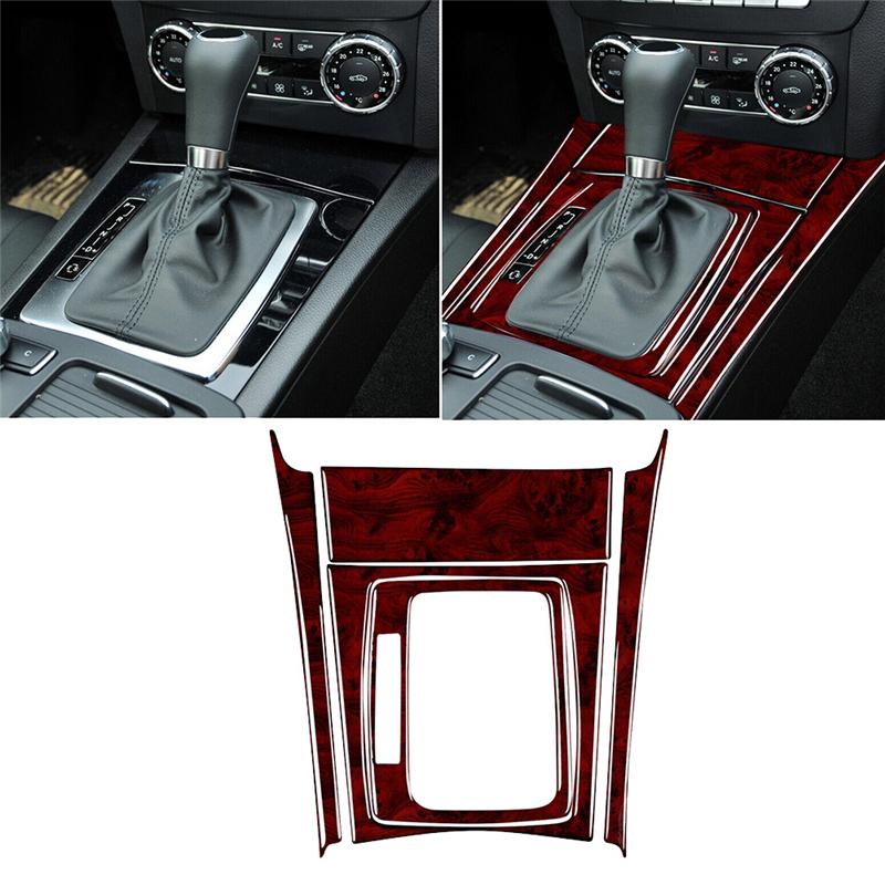 Gear Shift Panel Cover Kit Red Wood Grain For C-Class W204 2007-13 Replacement Accessories