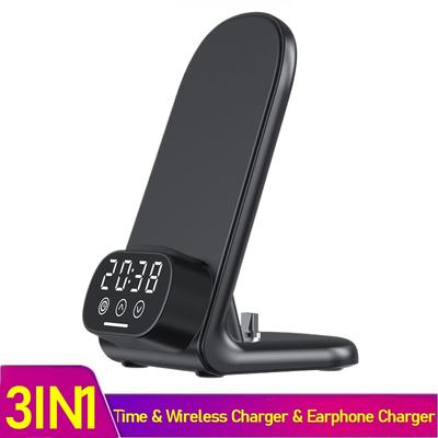 3 IN 1 Clock Wireless Charger Stand for SmartPhone Type-C Earphone Fast Charger Station for Iphone 15 14 13 12 11 Pro Max Airpods