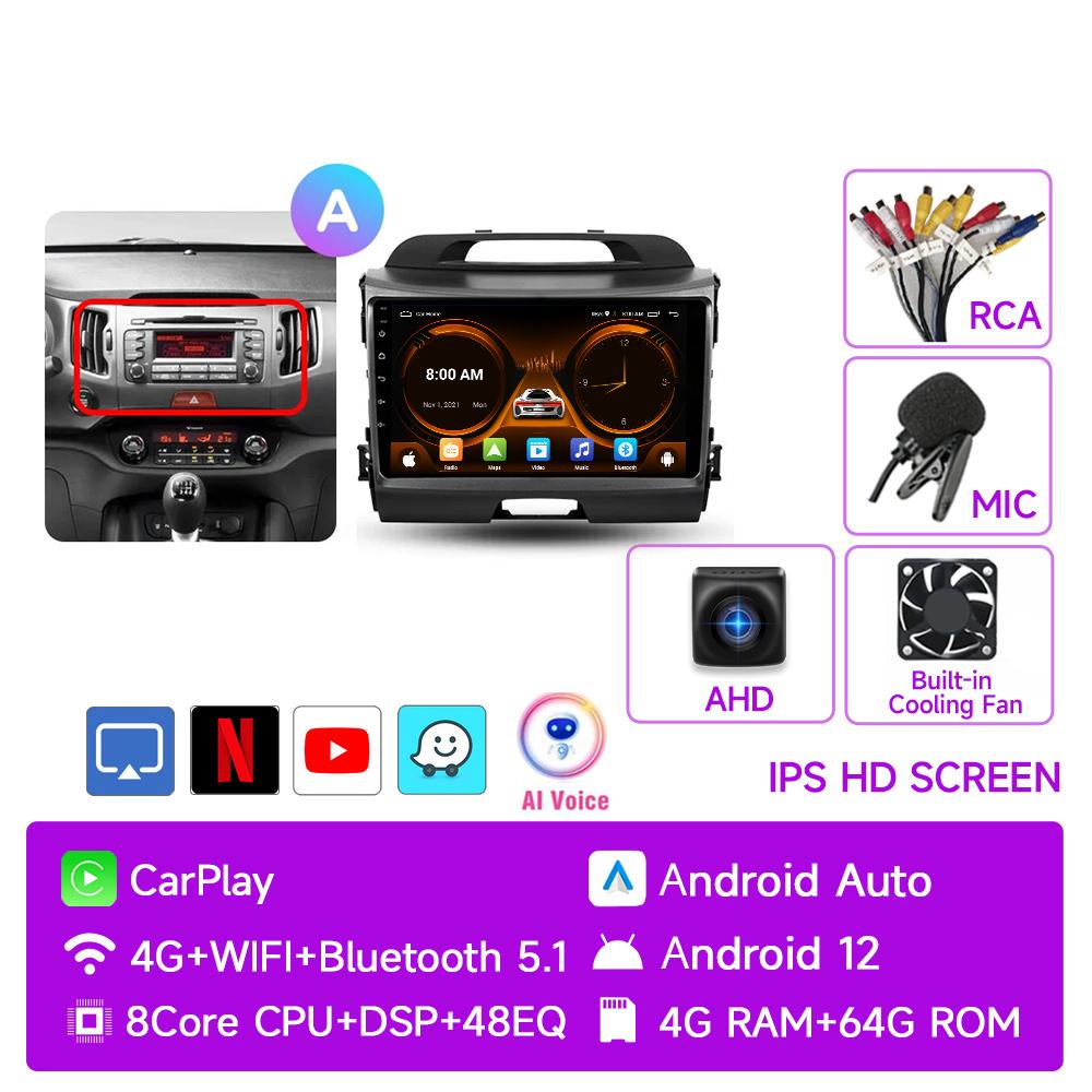 JIUYIN AI Voice 2 Din Android Auto Radio For KIA Sportage 3 2010-2016 Carplay 4G Car Multimedia GPS 2din Autoradio