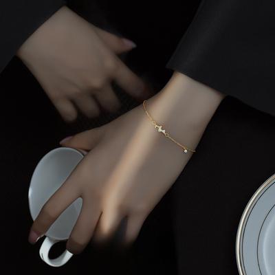 S925 Sterling Silver Plated 14k Gold Mini Playful Bow Bracelet Micro-encrusted with Diamonds Exquisite Everyday Versatile Retro Bracelet