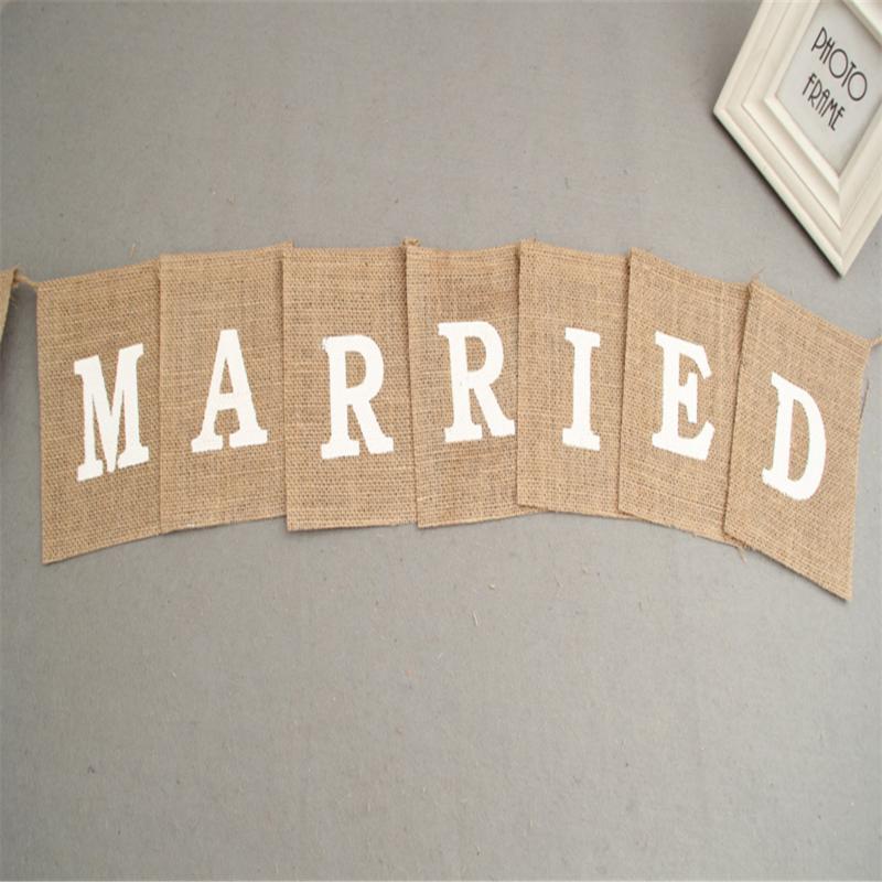 Bar Decoration Jute Burlap Bunting Rustic Just Married Mr Mrs Wedding Banner Garland Party Flags Candy Event Home Party Supplies
