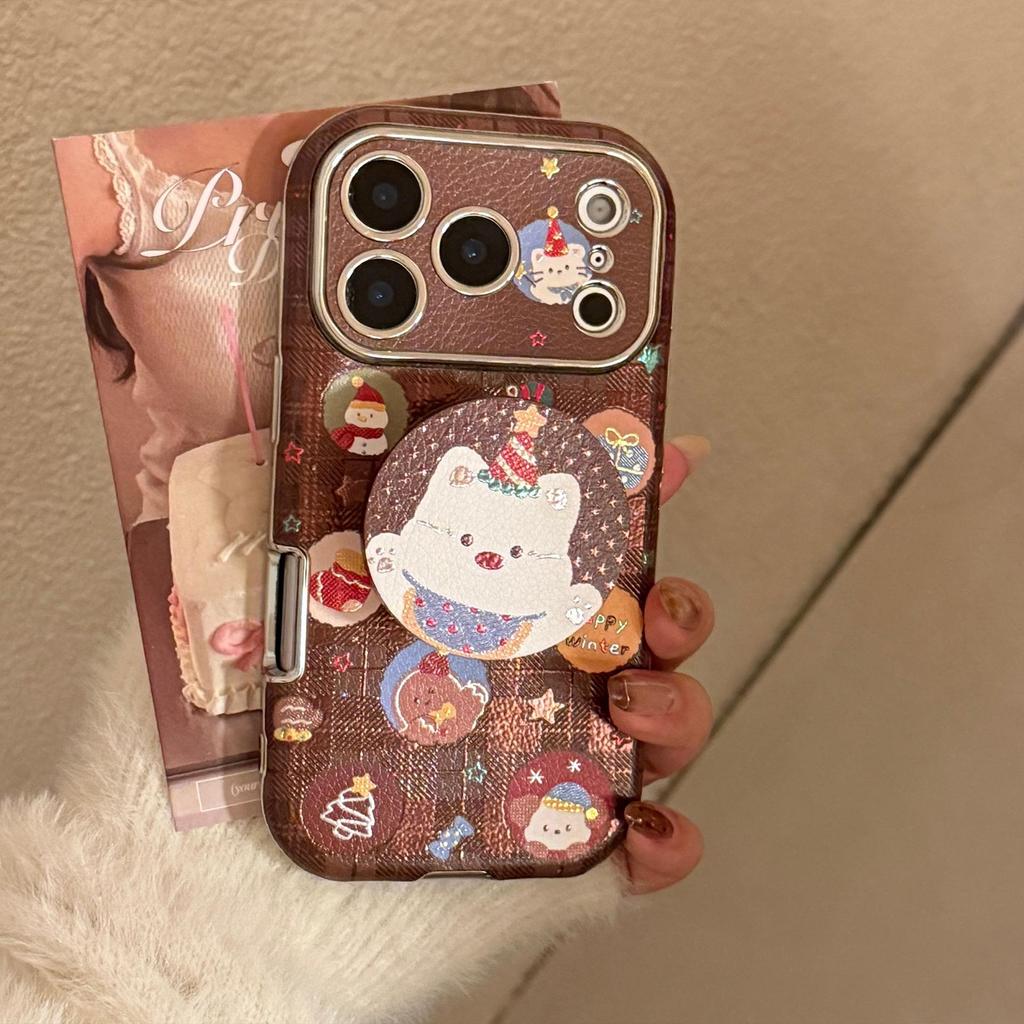 Capa de telefone com suporte de cachorro de desenho animado de Natal adequada para iPhone 16, iPhone 17, iPhone 17 Pro Max