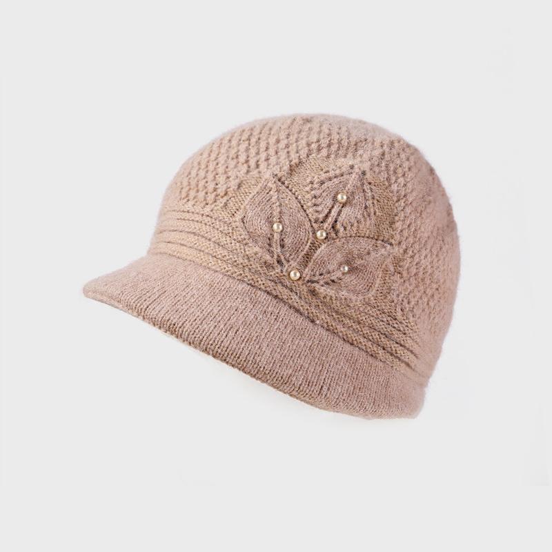 Mother Warm Hat Women's Autumn Winter Rabbit Hair Knitted Hat Middle-Aged and Elderly Thick Ear Protection Fisherman Hat